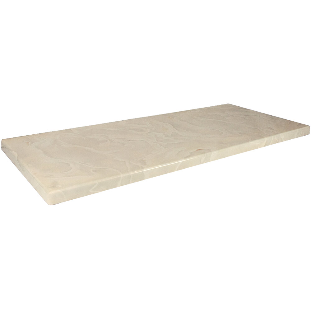 American Tables & Seating 30" x 66" Rectangular Cream White Faux Marble Super Gloss Resin Table Top