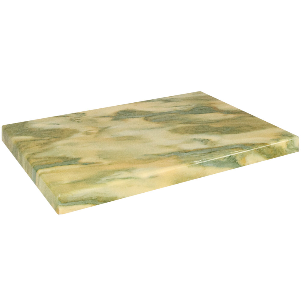 American Tables & Seating 24" x 30" Rectangular Yellow Green Faux Marble Super Gloss Resin Table Top