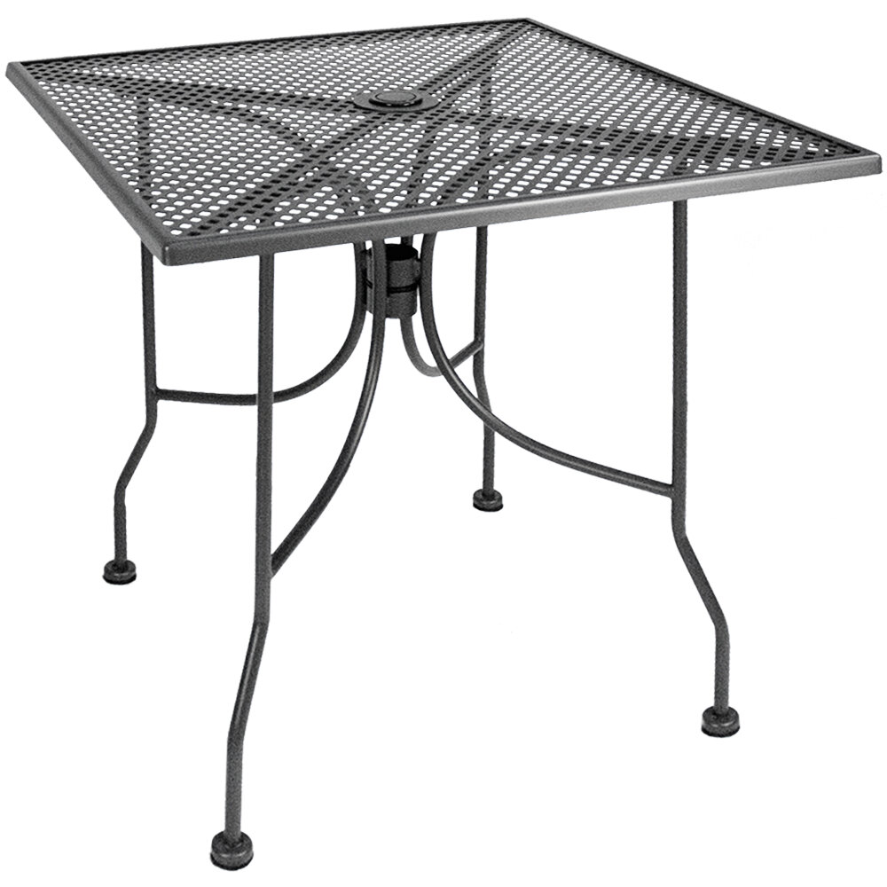 American Tables & Seating 30" Square Dark Grey Metal Mesh Outdoor Table with Umbrella Hole