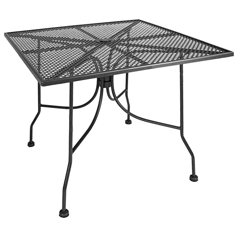 American Tables & Seating 36" Square Dark Grey Metal Mesh Outdoor Table with Umbrella Hole