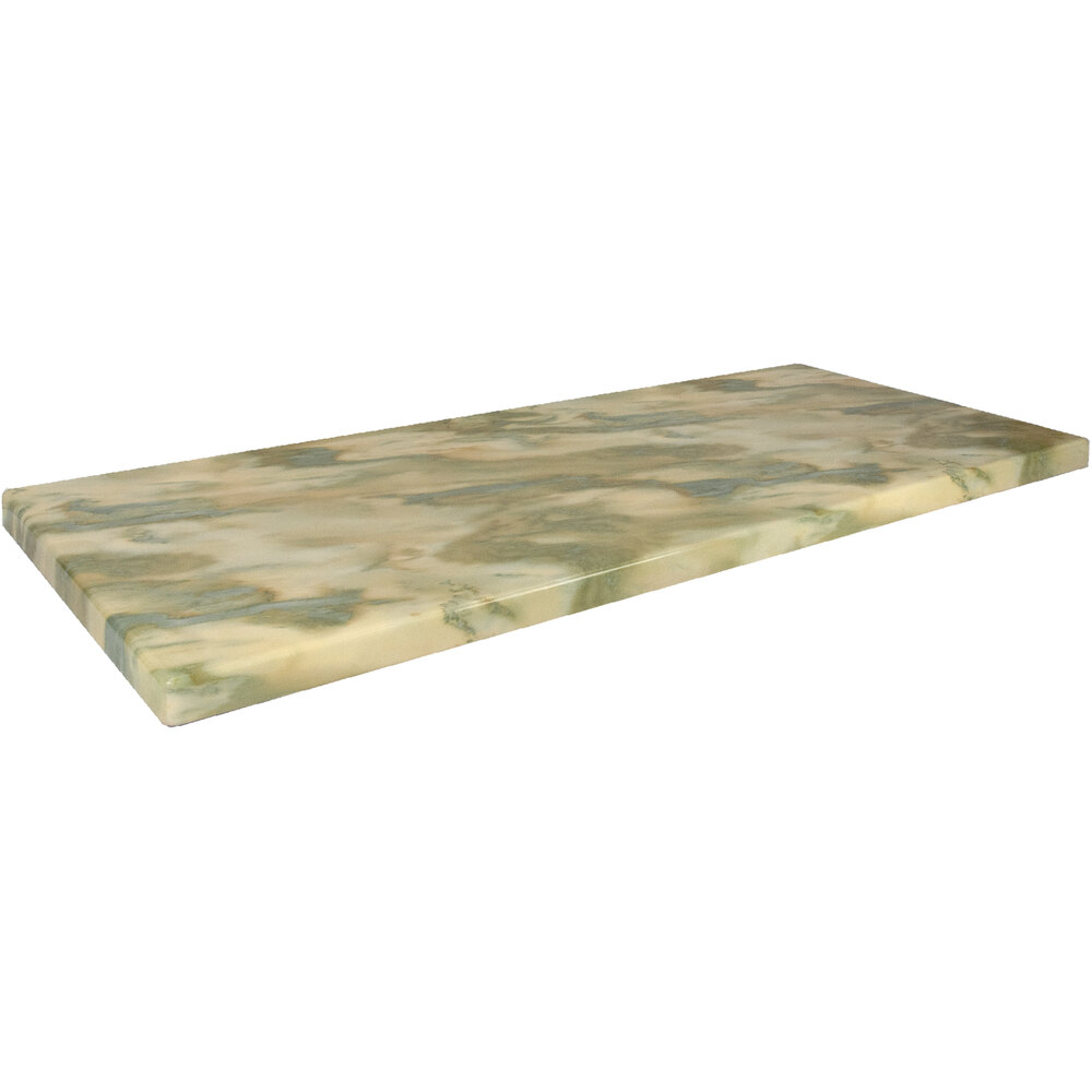 American Tables & Seating 30" x 66" Rectangular Yellow Green Faux Marble Super Gloss Resin Table Top