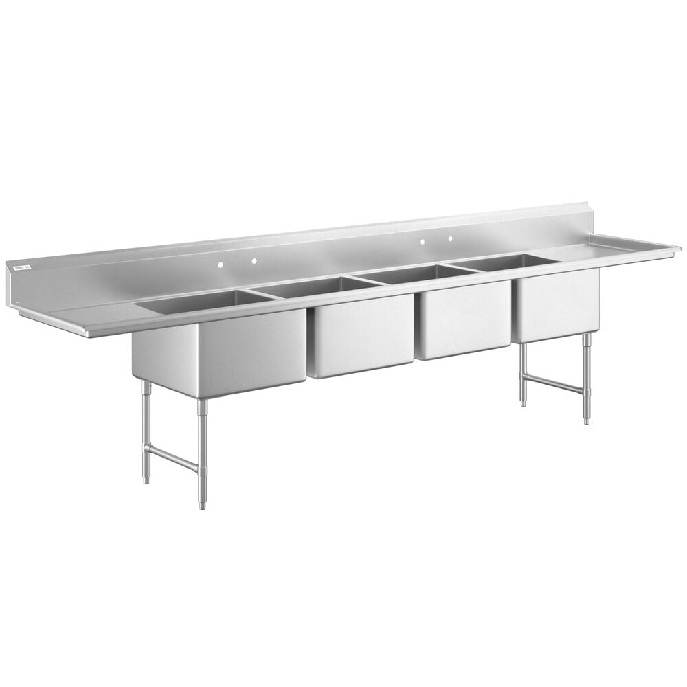 Regency 16 Gauge Stainless Steel Four Compartment Commercial Sink with Two Drainboards - 24" x 24" x 14" Bowls