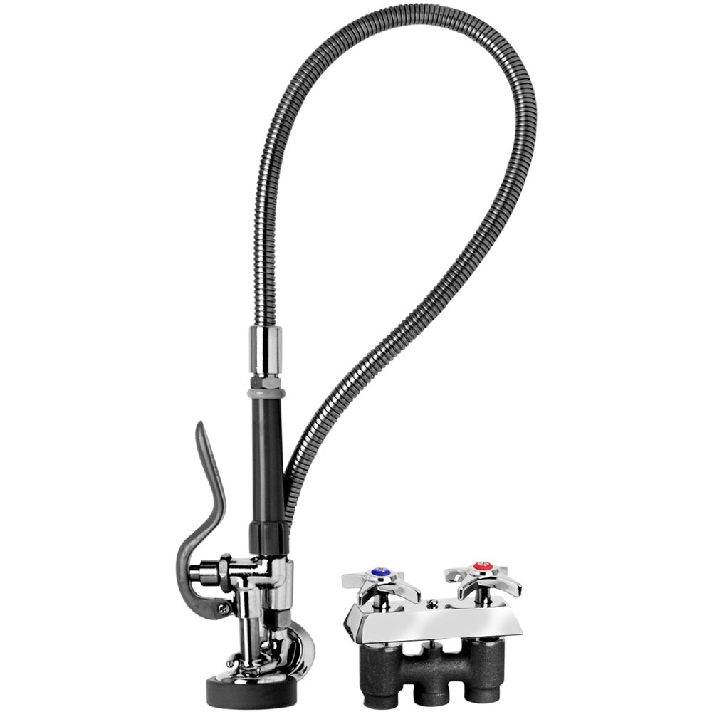 T&S B-0105 Pre-Rinse Spray Valve and Wall Hook Outlet with Flexible Stainless Steel Hose and Concealed Mixing Valve