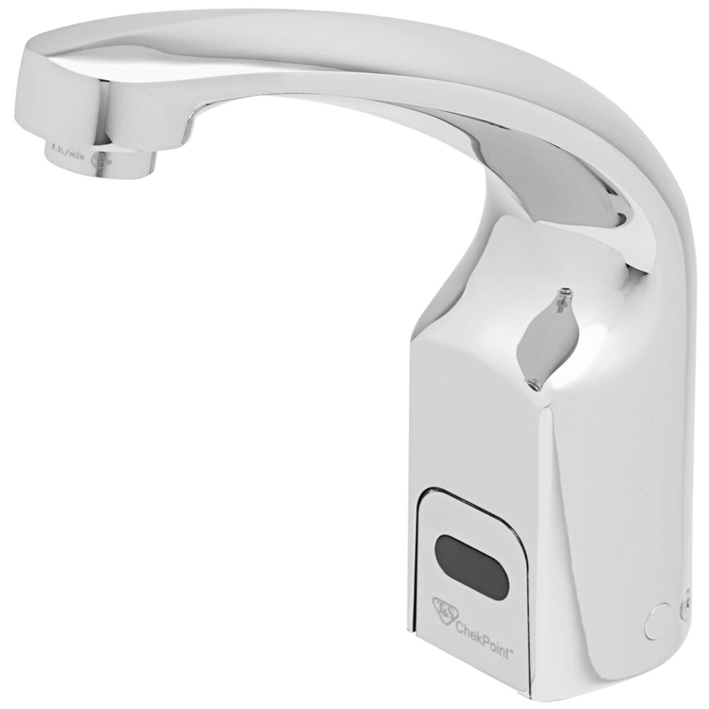 T&S EC-3132-ST-VF05 Deck Mounted ChekPoint Hands-Free Sensor Faucet with Single Inlet, 5 1/2" Cast Spout, 0.5 GPM Non-Aerated Spray Device, and Supply Line