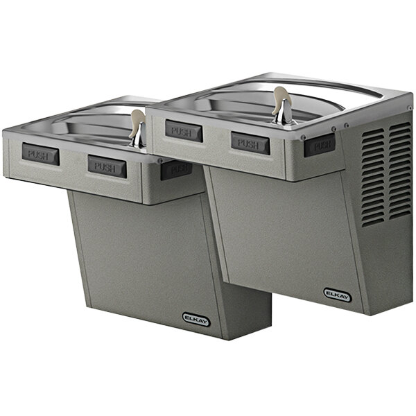 Zurn Elkay EMABFTLRDDLC Reverse Bi-Level Light Gray Granite Mechanical Activation Wall Mount Non-Refrigerated Non-Filtered Drinking Fountain - Non-Refrigerated