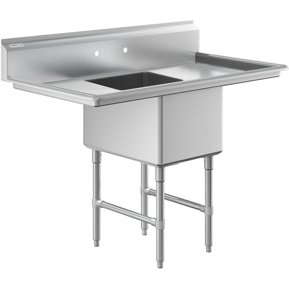 Regency 54" 16 Gauge Stainless Steel One Compartment Commercial Sink with Stainless Steel Legs, Cross Bracing, and 2 Drainboards - 18" x 24" x 14" Bowl