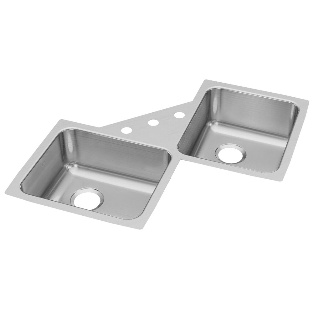 Zurn Elkay ELUH3232 Lusterstone Classic Double Bowl Undermount Corner Sink with Three Faucet Holes - 13 1/2" x 16" x 7 7/8" Bowl