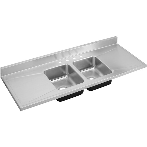 Zurn Elkay D66294 Lusterstone Classic Double Bowl Stainless Steel Sink with Four Faucet Holes - 13 1/2" x 16" x 7 1/2" Bowl