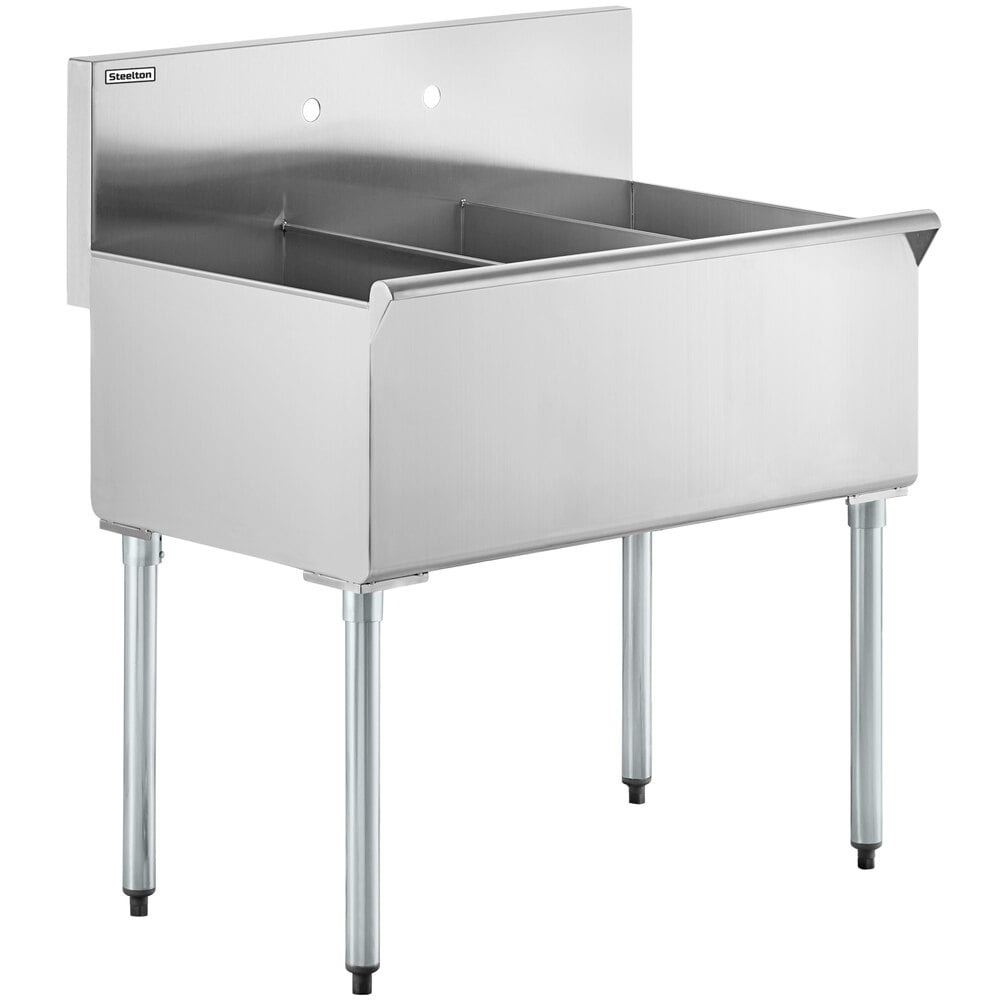 Steelton 12" x 21" x 14" Three-Compartment Utility Sink for (1) 8" Center Faucet