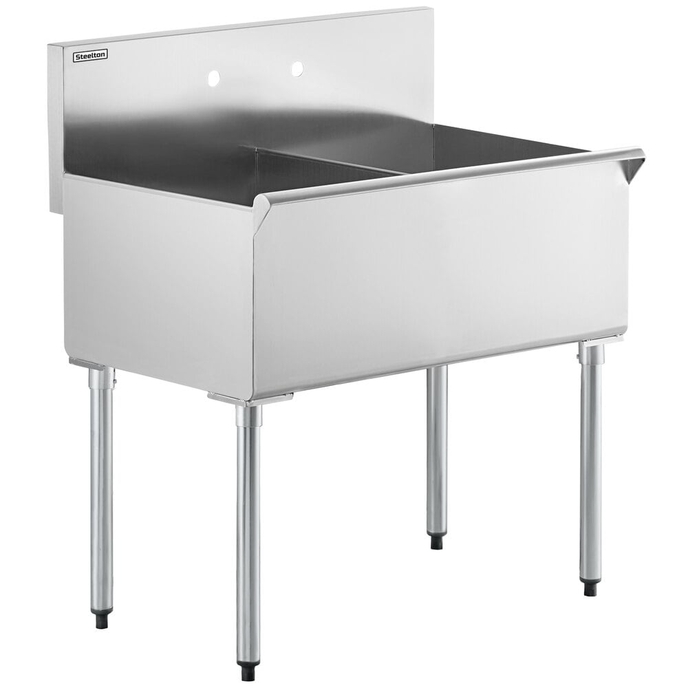 Steelton 18" x 21" x 14" Two-Compartment Utility Sink for (1) 8" Center Faucet