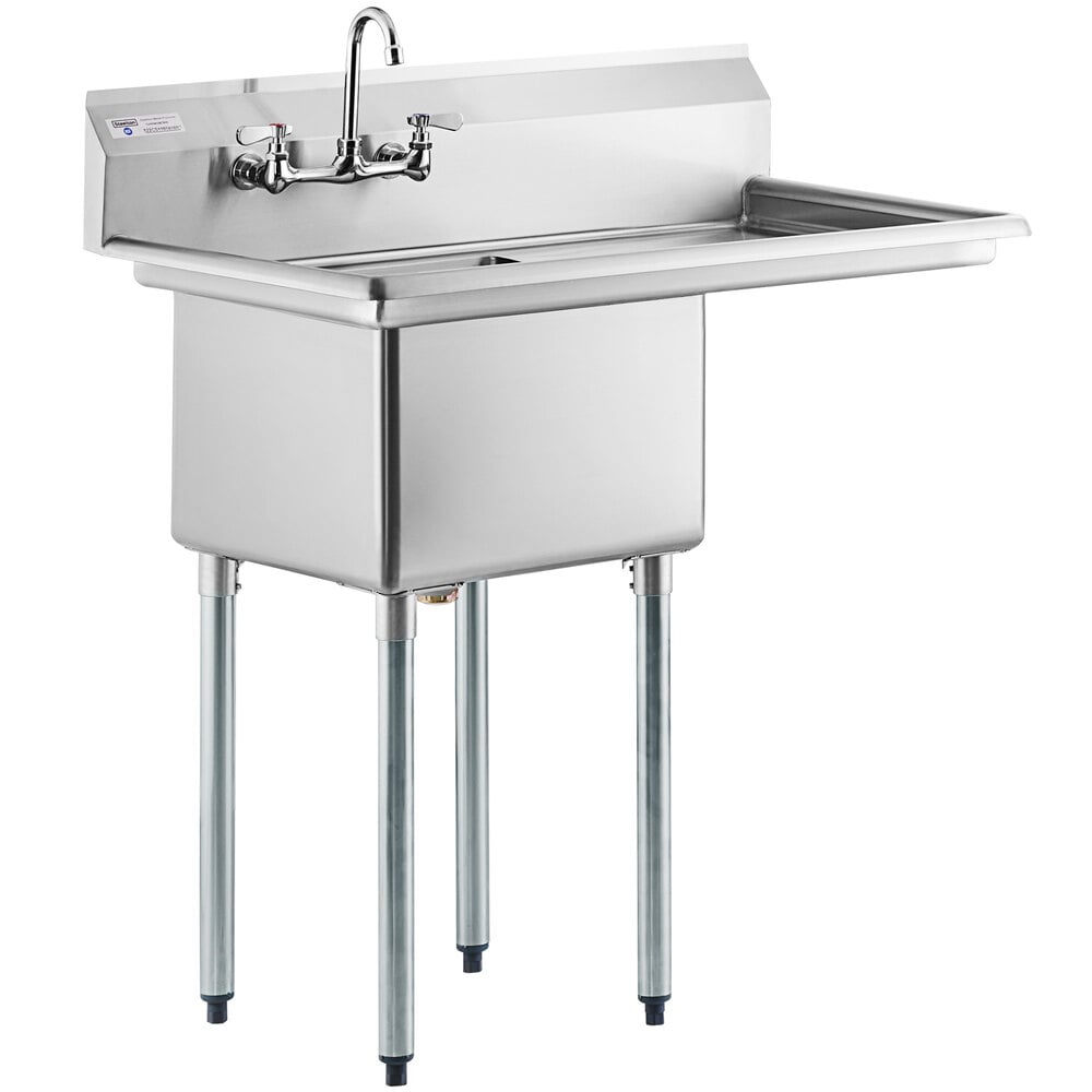 Steelton 38 3/4" 18-Gauge Stainless Steel One Compartment Commercial Sink with Faucet and 1 Drainboard - 18" x 18" x 12" Bowl - Right Drainboard