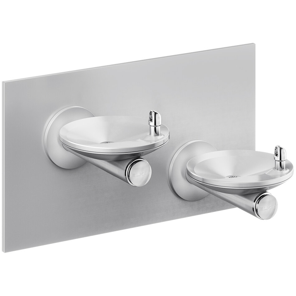 Zurn Elkay EDFPBVM117FPK SwirlFlo Bi-Level Stainless Steel Wall Mount Non-Refrigerated Non-Filtered Freeze-Resistant Drinking Fountain with Oval Basins and Frame - Non-Refrigerated