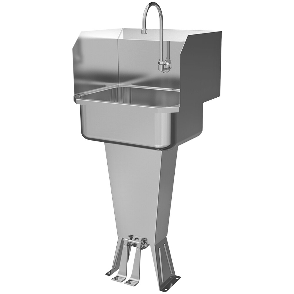 Sani-Lav 503L 19" x 18" Hands-Free Sink with 1 Foot-Operated Faucet and Side Splashes