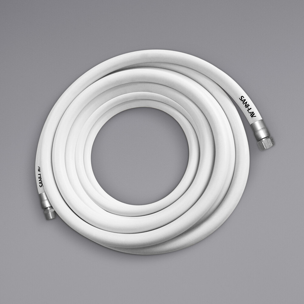 Sani-Lav H75W3 75' White Washdown Hose with Stainless Steel 3/4" Swivel MGHT and 3/4" FHGT Connections