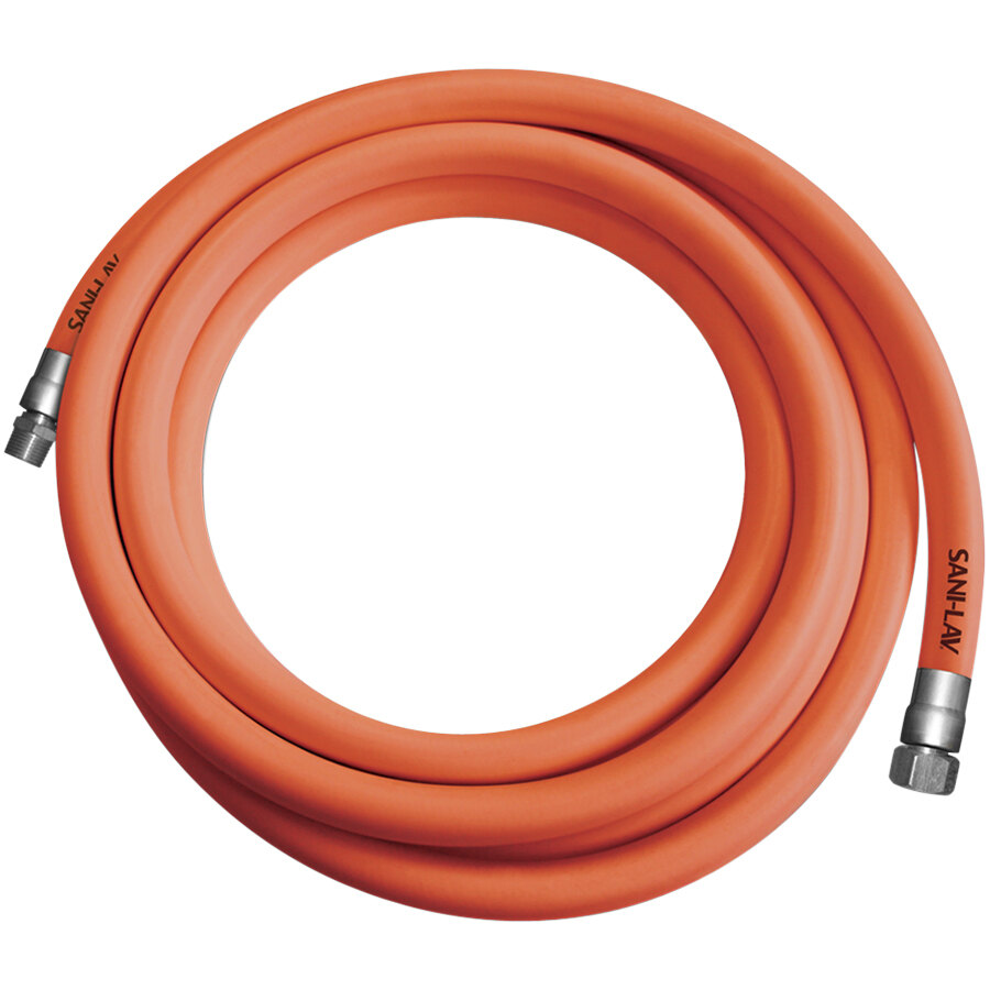 Sani-Lav H253 25' Safety Orange Washdown Hose with Stainless Steel 3/4" Swivel MGHT and 3/4" FHGT Connections
