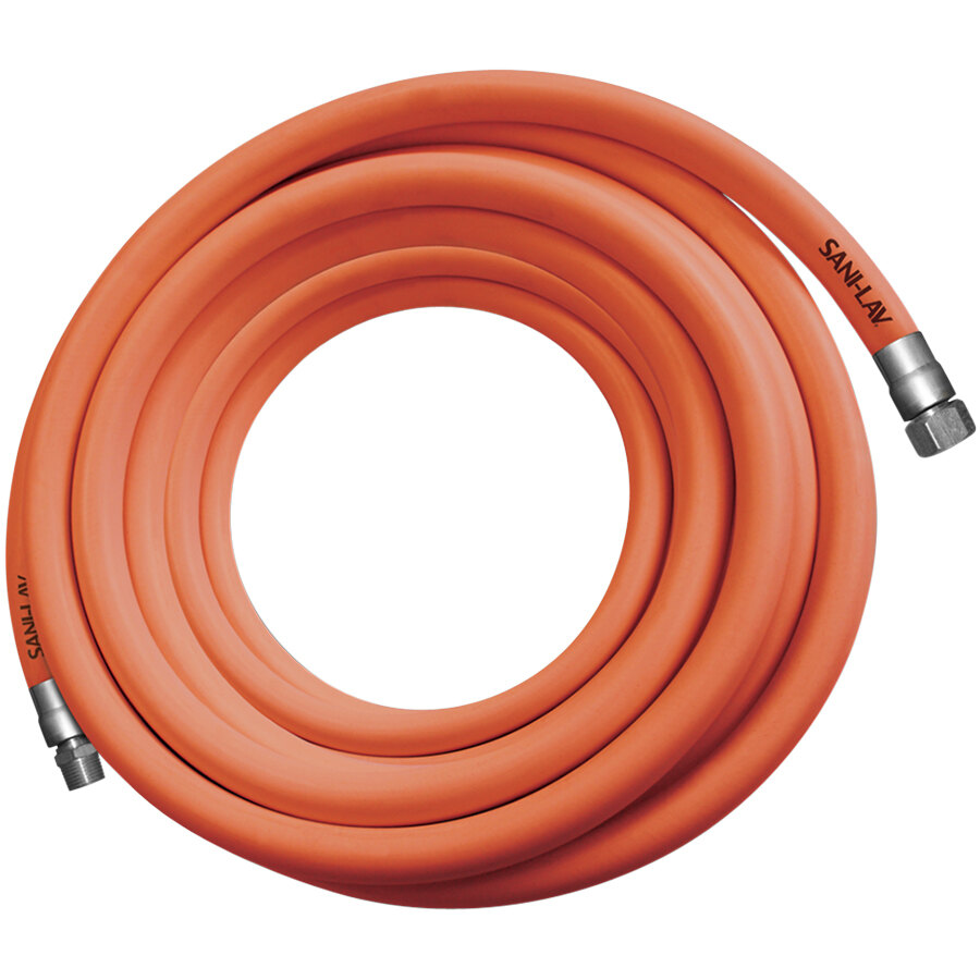 Sani-Lav H1003 100' Safety Orange Washdown Hose with Stainless Steel 3/4" Swivel MGHT and 3/4" FHGT Connections