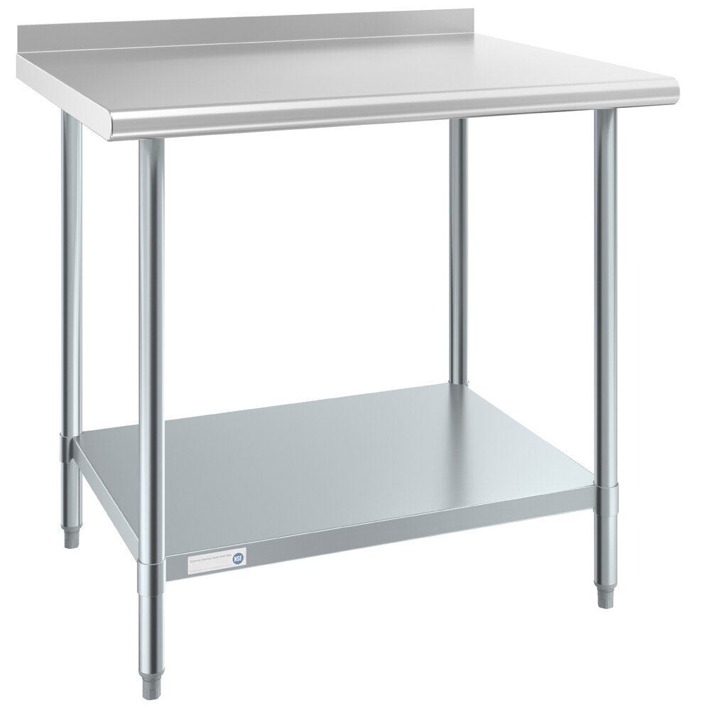 Steelton 30" x 36" 18 Gauge 430 Stainless Steel Work Table with Undershelf and 2" Rear Upturn