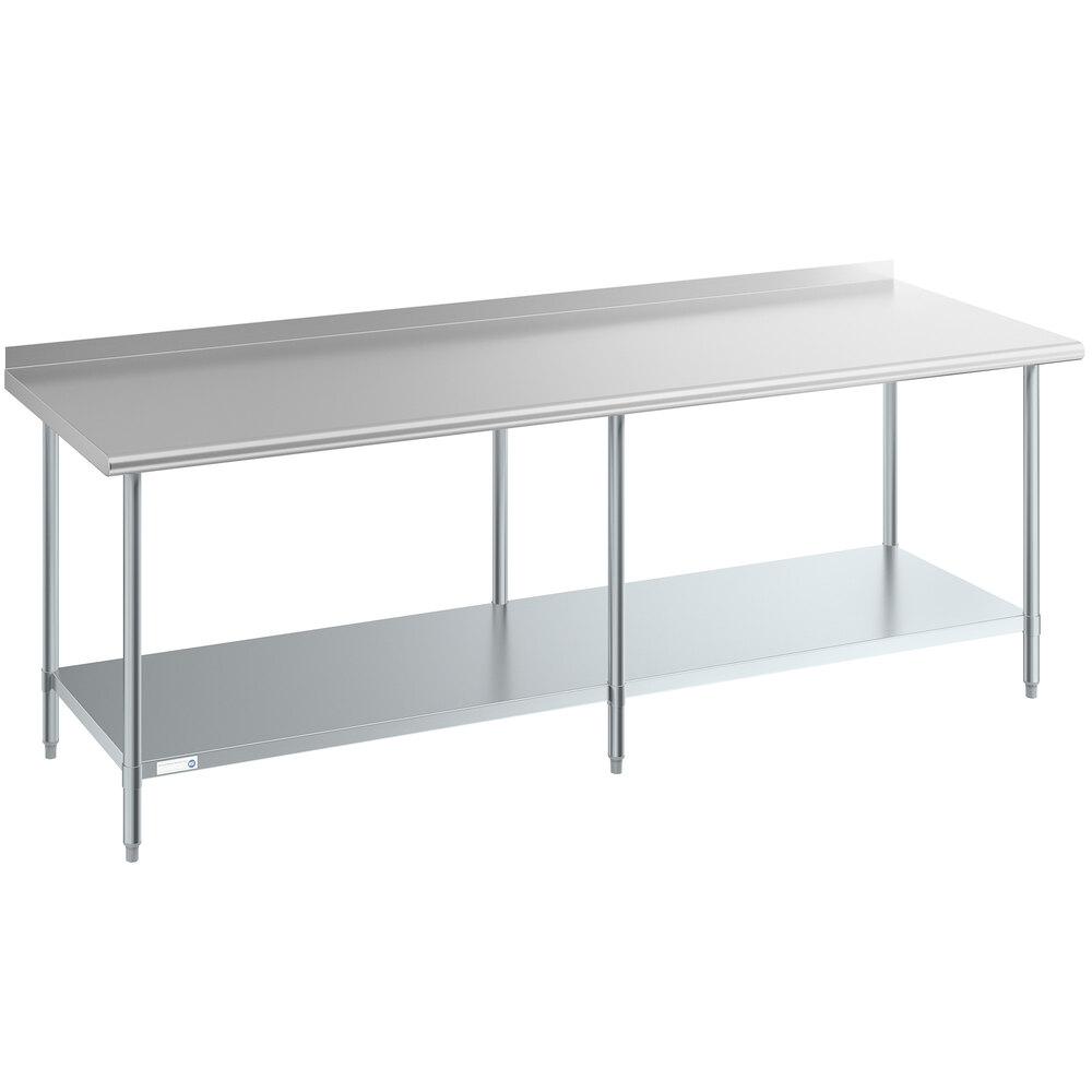 Steelton 30" x 96" 18 Gauge 430 Stainless Steel Work Table with Undershelf and 2" Rear Upturn