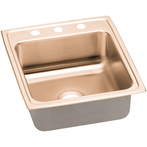 Zurn Elkay DLR2022103-CU CuVerro Antimicrobial Copper Single Bowl Drop-In Sink with Three Faucet Holes - 16" x 16" x 10" Bowl