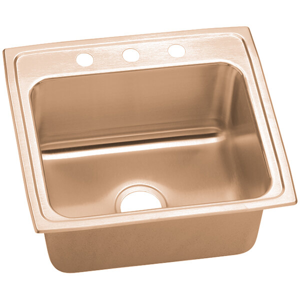 Zurn Elkay DLR2219103-CU CuVerro Antimicrobial Copper Single Bowl Drop-In Sink with Three Faucet Holes - 18" x 14" x 10" Bowl