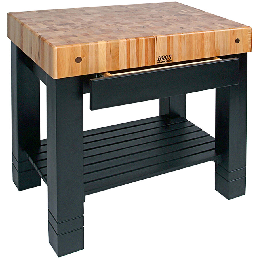 John Boos & Co. HMST36245-BK Homestead 36" x 24" Black Maple Block with Undershelf and Drawer