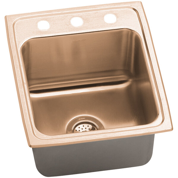 Zurn Elkay DLR1722102-CU CuVerro Antimicrobial Copper Single Bowl Drop-In Sink with Two Faucet Holes - 13 1/2" x 16" x 10" Bowl