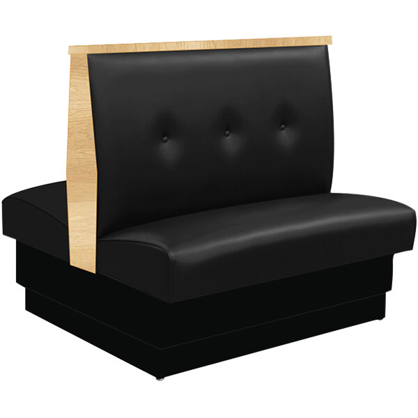 American Tables & Seating 45 1/2" Long Black Upholstered Standard Double Booth with 3-Button Tufted Back and Top / End Caps - 42" High