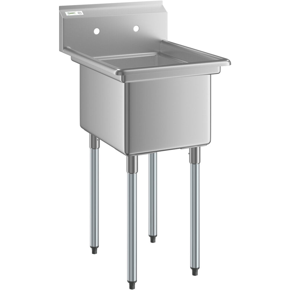 Regency 21" 16 Gauge Stainless Steel One Compartment Commercial Sink with Galvanized Steel Legs - 16" x 20" x 12" Bowl