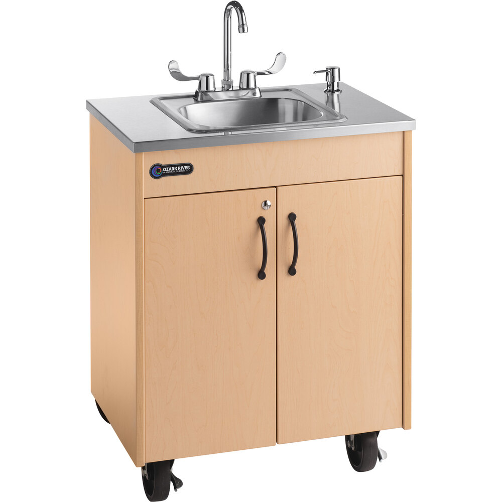Ozark River Manufacturing CHSTM-SS-SS1N Lil Premier S1 Portable Hot Water Hand Sink with Laminate Cabinet and Single Stainless Steel Basin