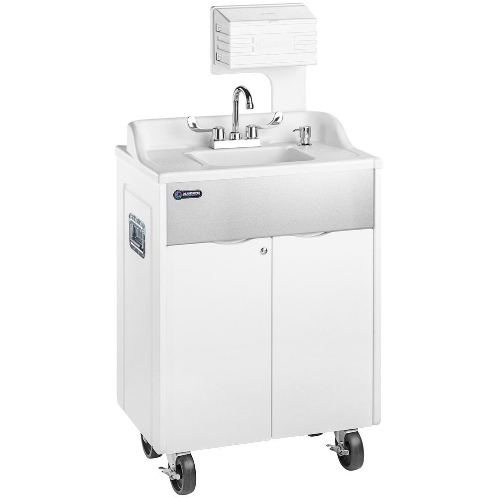 Ozark River Manufacturing TSPRW-ABW-AB1N Titan PRO 1 White Portable Hot Water Hand Sink with HDPE Plastic and Stainless Steel Cabinet