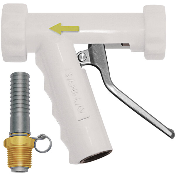 Sani-Lav N8SW20 Large White Industrial Insulated Spray Nozzle with Stainless Steel Handle and Swivel Hose Adapter