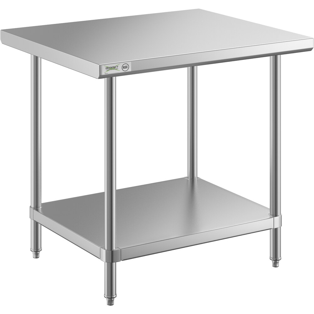 2401642.jpg Regency 30" x 36" 16-Gauge 304 Stainless Steel Commercial Work Table with Undershelf