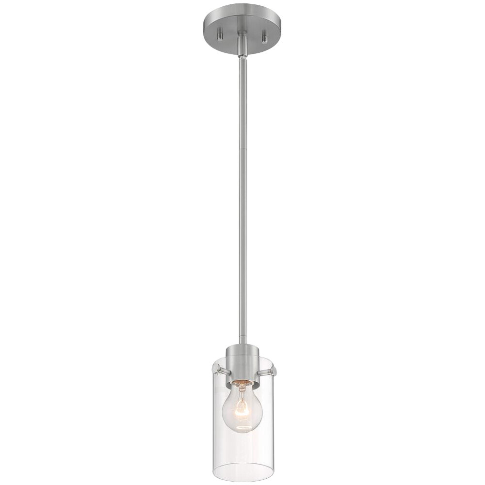 SATCO/NUVO Sommerset 1-Light Mini Pendant Light with Clear Glass and Brushed Nickel Finish - 120V, 60W