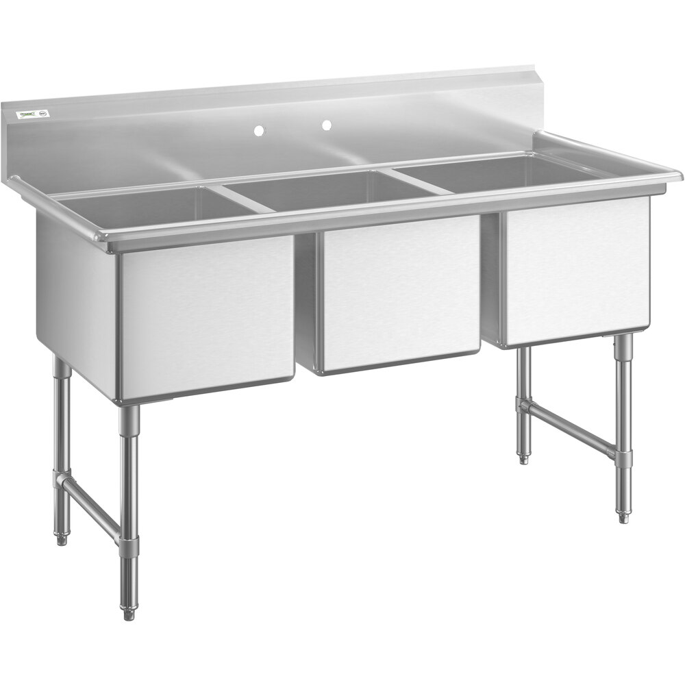 Regency 16 Gauge Stainless Steel Three Compartment Commercial Sink - 24" x 18" x 14" Bowls