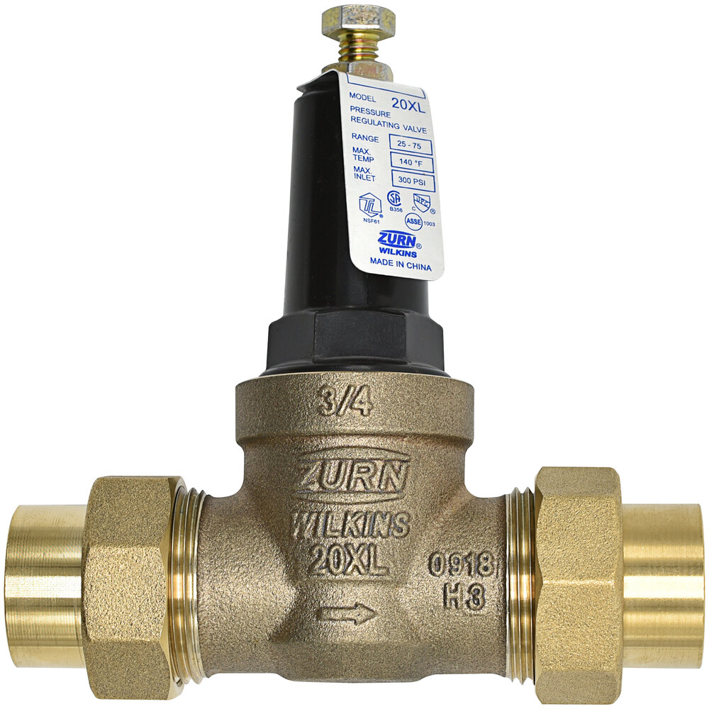 Zurn Elkay 34-20XLDU 3/4" Double Union Water Pressure Reducing Valve with Internal Strainer and Integral Bypass