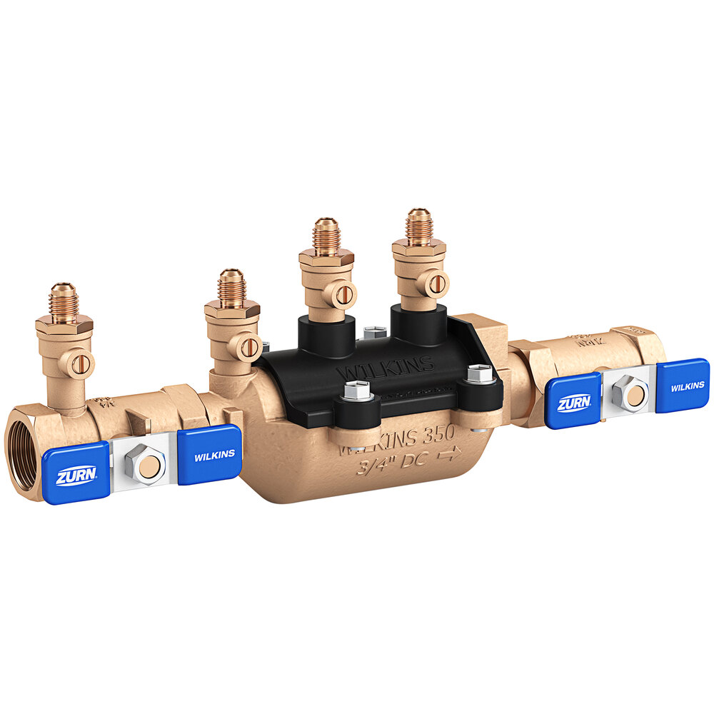 Zurn Elkay 34-350FT Double Check Valve Backflow Preventer with Male 45 Degree Flare SAE Test Fitting for Non-Potable Water Lines