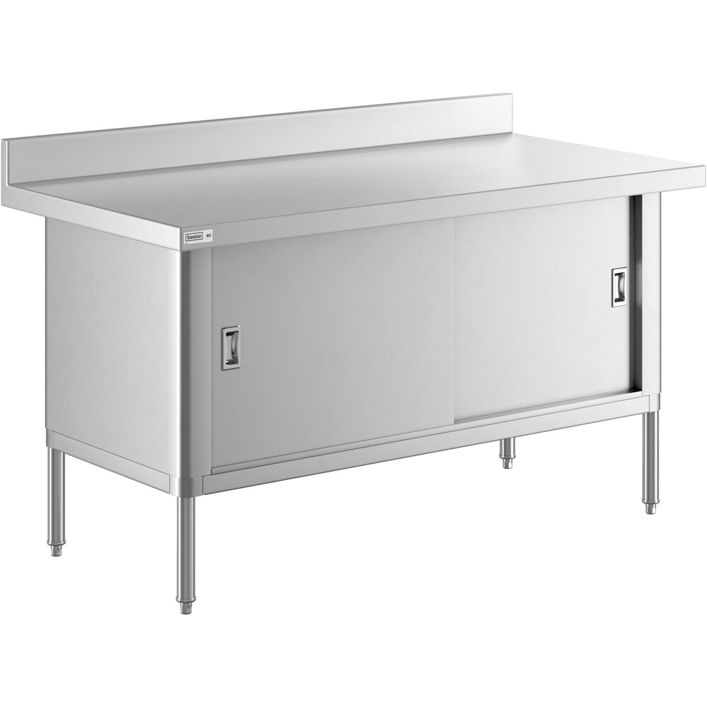 Steelton 30" x 60" 16 Gauge Type 430 Stainless Steel Enclosed Base Sliding Door Table with 4" Backsplash