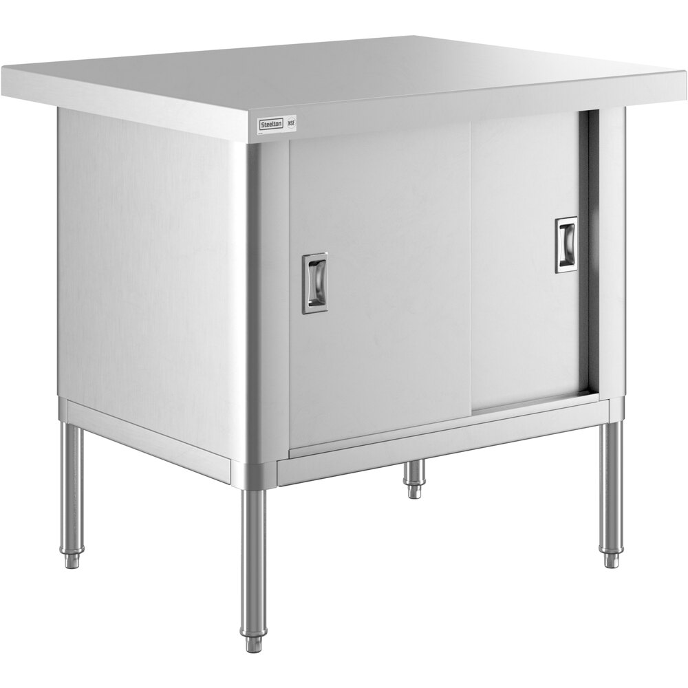 Steelton 30" x 36" 16 Gauge Type 430 Stainless Steel Enclosed Base Sliding Door Table