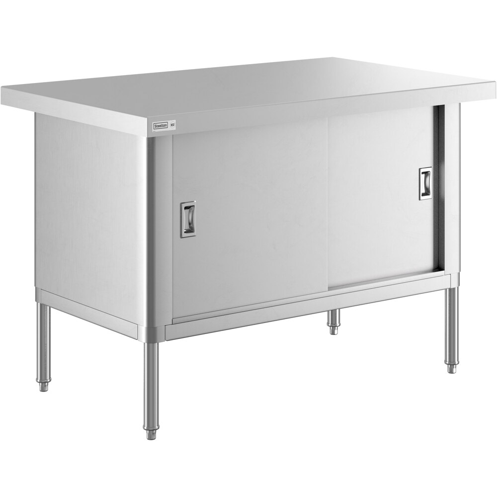 Steelton 30" x 48" 16 Gauge Type 430 Stainless Steel Enclosed Base Sliding Door Table