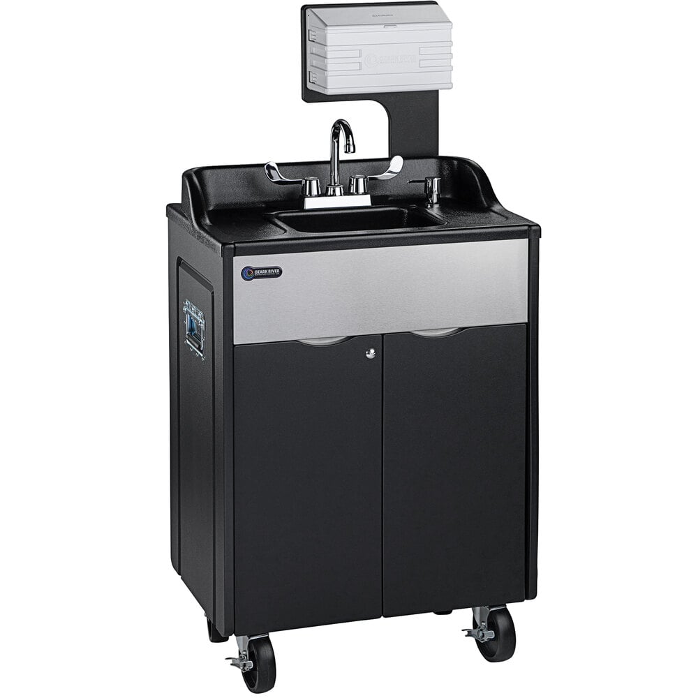 Ozark River Manufacturing TSPRK-AB-AB1N Titan PRO 1 Black Portable Hot Water Hand Sink with HDPE Plastic and Stainless Steel Cabinet
