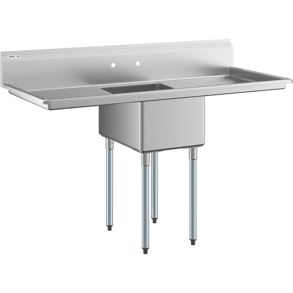 Regency 65" 16 Gauge Stainless Steel One Compartment Commercial Sink with Galvanized Steel Legs and 2 Drainboards - 17" x 23" x 12" Bowl