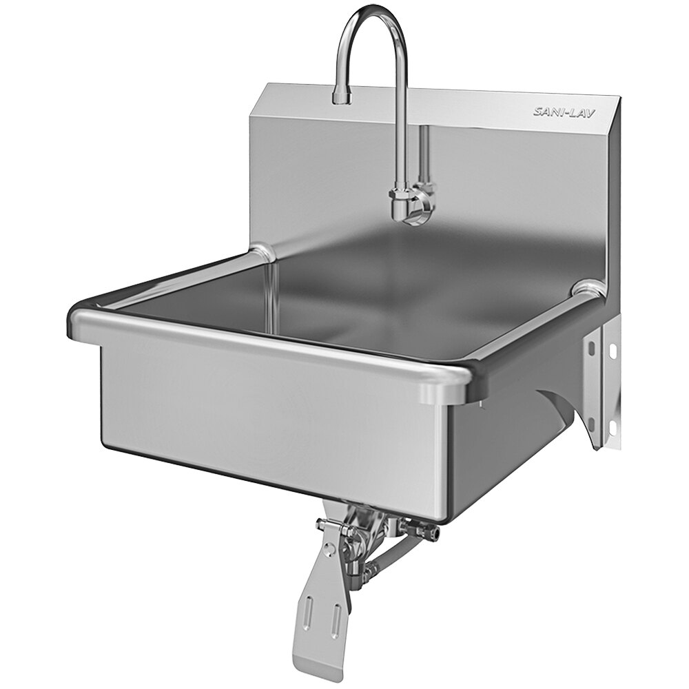 Sani-Lav 7051 20" x 17 1/2" Wall Mounted Hands-Free Sink with 1 Single Knee-Operated Faucet