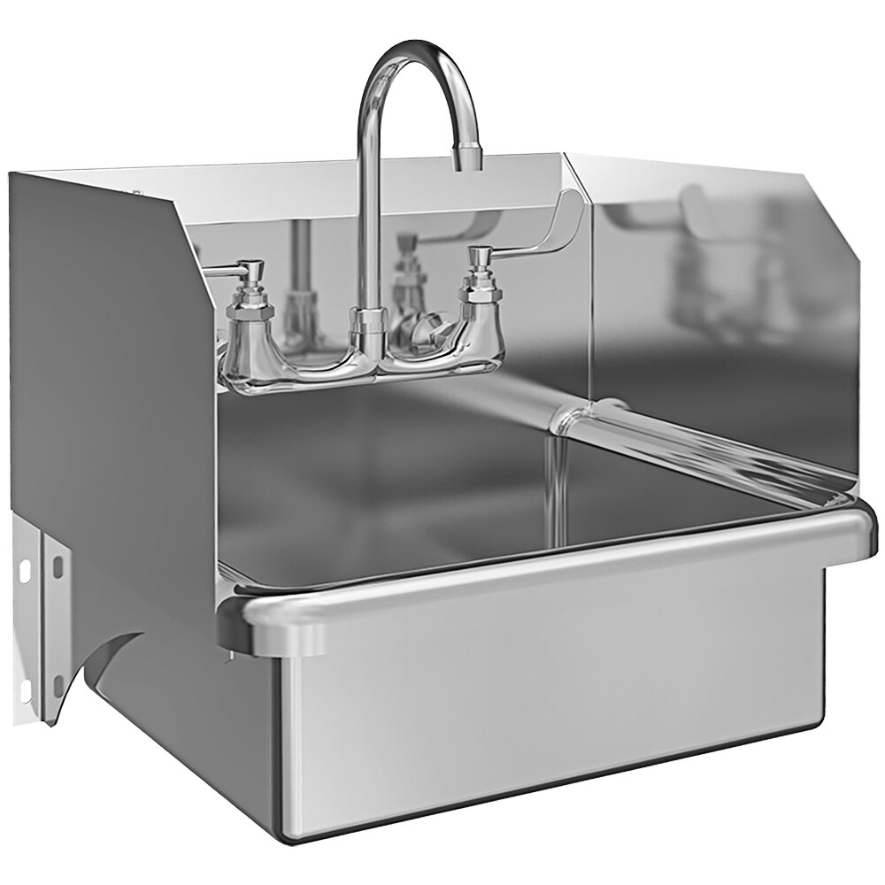 Sani-Lav 707F 20" x 17 1/2" Wall Mounted Hand Sink with 1 Faucet and Side Splashes