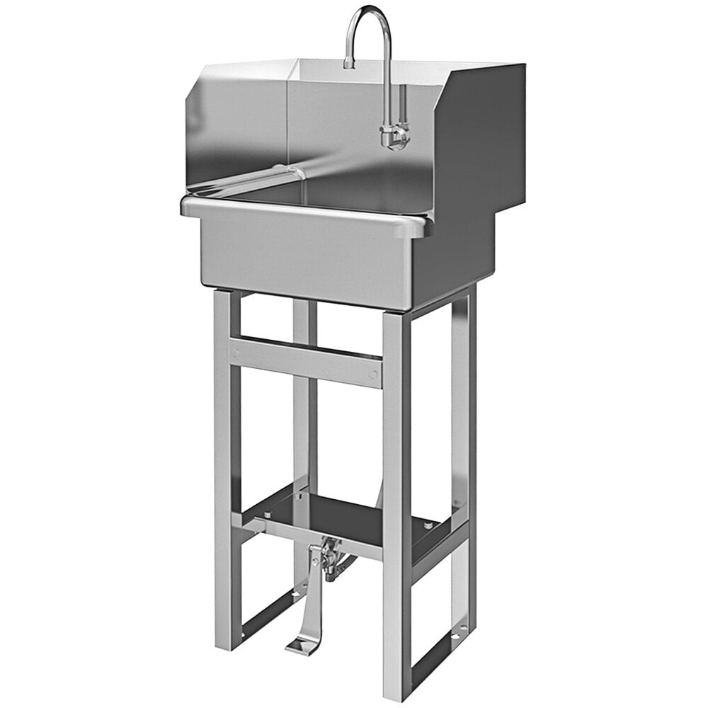 Sani-Lav 7271 20" x 17 1/2" Floor Mounted Hands-Free Sink with 1 Foot-Operated Faucet and Side Splashes