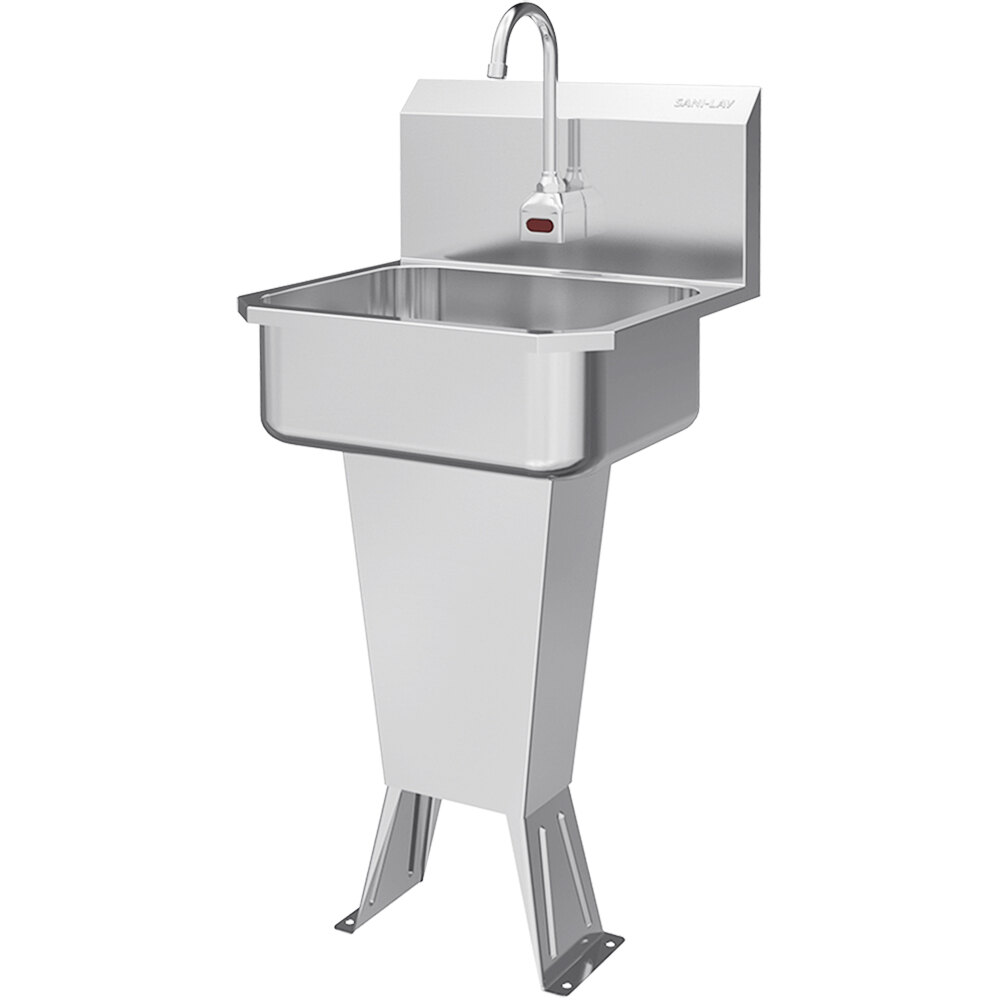 Sani-Lav ES2-501L 19" x 18" Floor Mounted Hands-Free Sink with 1 AC-Powered Sensor Faucet