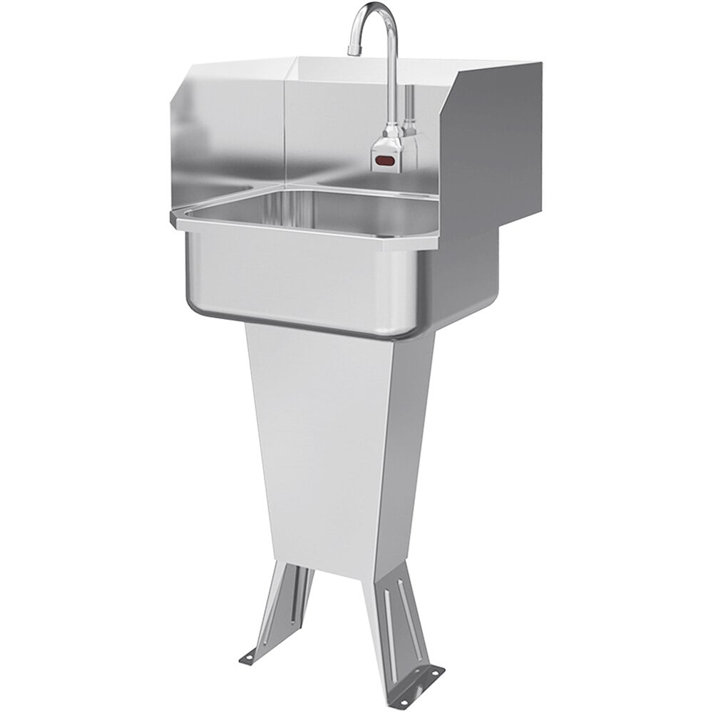 Sani-Lav ES2-503L 19" x 18" Floor Mounted Hands-Free Sink with 1 AC-Powered Sensor Faucet and Side Splashes