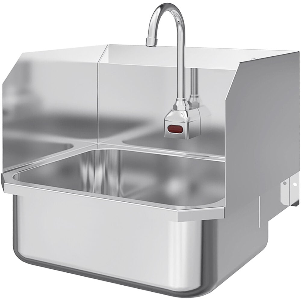 Sani-Lav ES2-507L 19" x 18" Wall Mounted Hands-Free Sink with 1 AC-Powered Sensor Faucet and Side Splashes