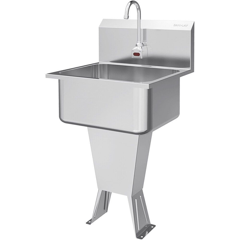 Sani-Lav ES2-521L 21" x 20" Floor Mounted Hands-Free Sink with 1 AC-Powered Sensor Faucet