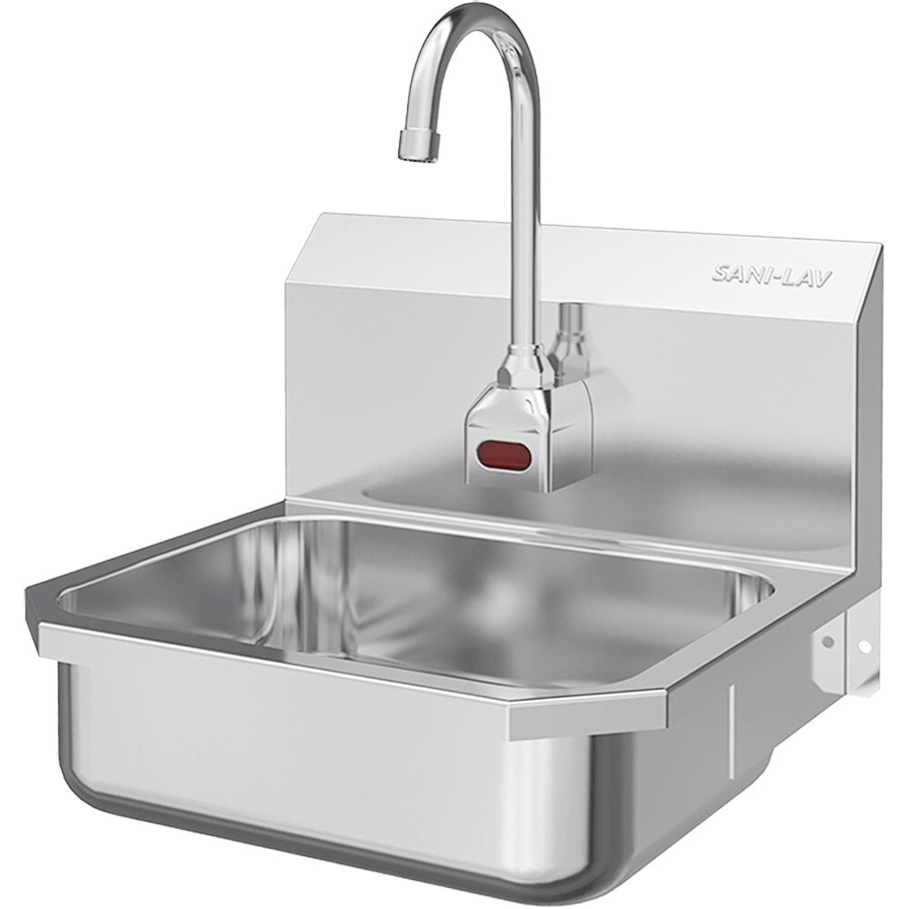 Sani-Lav ESB2-605L 16" x 15 1/2" Wall-Mounted Hands-Free Sink with 1 Battery-Powered Sensor Faucet