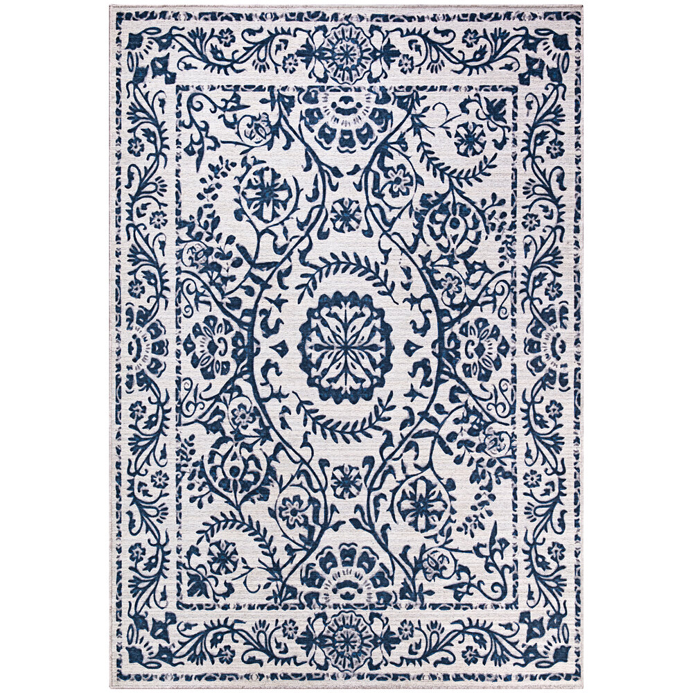 Abani Parker Collection 4' x 6' Cream / Blue Traditional Floral Medallion Area Rug